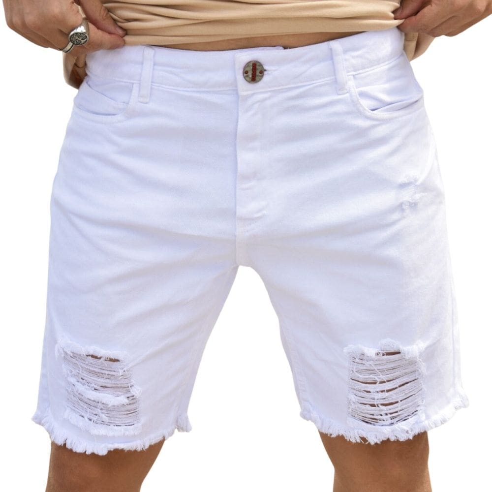 Bermuda Jeans Masculina Destroyed Lumini Over Branca 4028 Branco