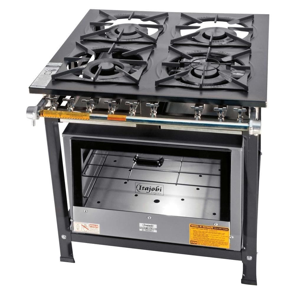 Fogão Industrial Tradicional 30x30 Baixa Pressão 4 Bocas com Forno Itajobi