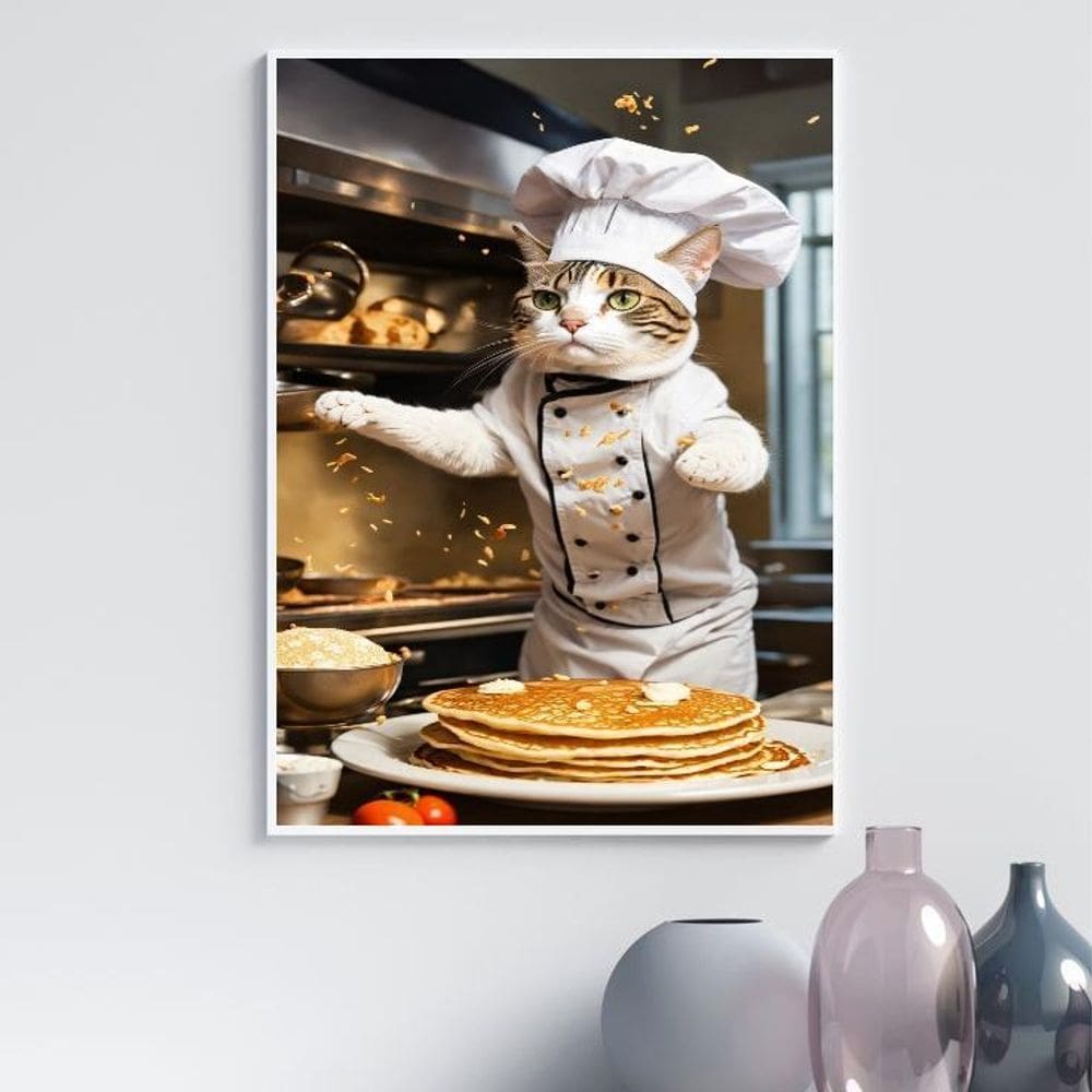 Quadro Decorativo Cozinha Gato Chef 33X24Cm - Com Vidro