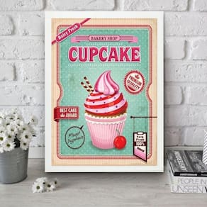 Quadro Para Cozinha Cupcake Rosa 24X18Cm - Com Vidro