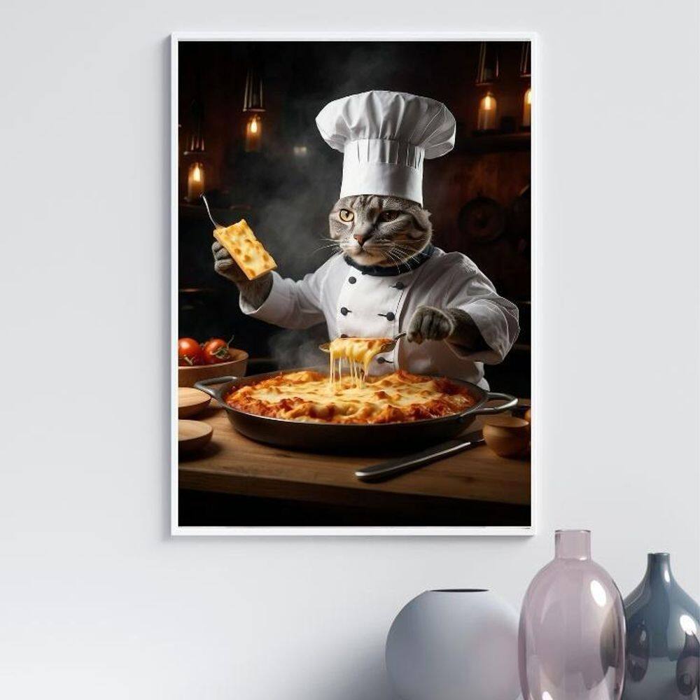 Quadro Para Cozinha Gato Chef 33X24Cm - Com Vidro