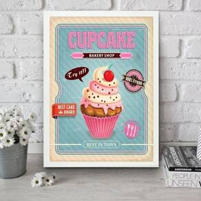 Quadro Cupcake - Rosa E Azul 33X24Cm