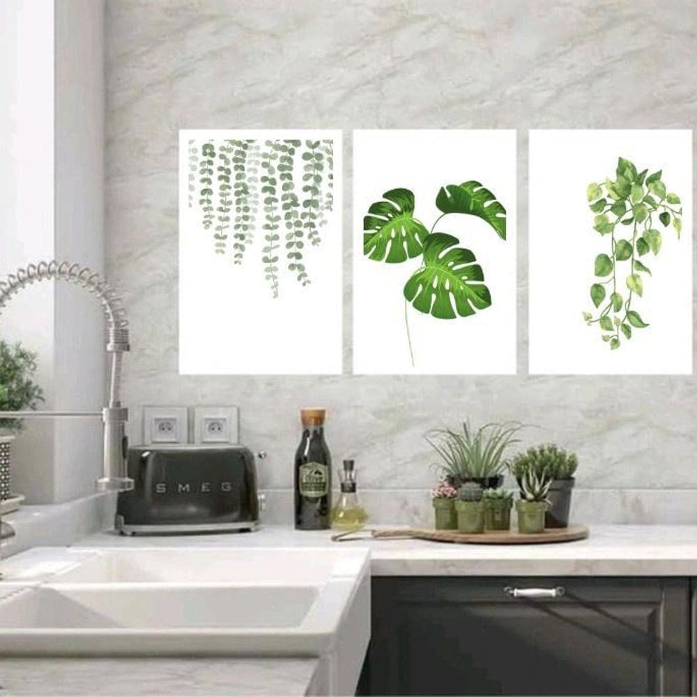 Kit 3 Quadros Minimalistas Plantas 24X18Cm - Com Vidro