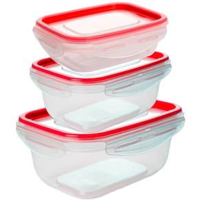 Conjunto de Potes Herméticos de Plástico com Travas Retangular 3 peças - Tritec