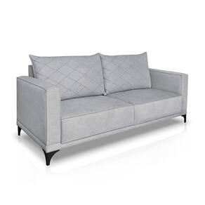 Sofá 3 Lugares Eros Linho Bouclê Cinza Claro 180 cm