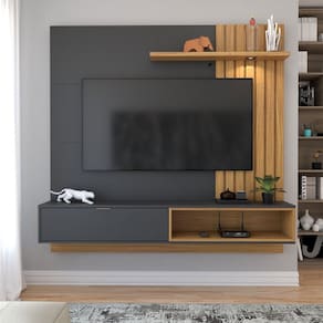 Painel para TV Até 60 Polegadas Caribe 1 Porta 1 Prateleira Preto Fosco/Noce - Panorama Móveis