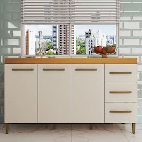 Balcão de Cozinha Completo 3 Portas 3 Gavetas Natural/Off White - Panorama Móveis