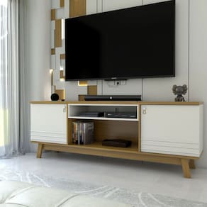 Rack para TV Até 75 Polegadas Retrô 2 Portas Natural/Off White - Panorama Móveis