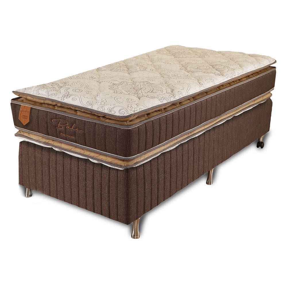 Cama Box Solteiro (Box + Colchão) 88X188X67 Bali Prorelax Molas Ensacadas Pillow Top Duplo - Marrom