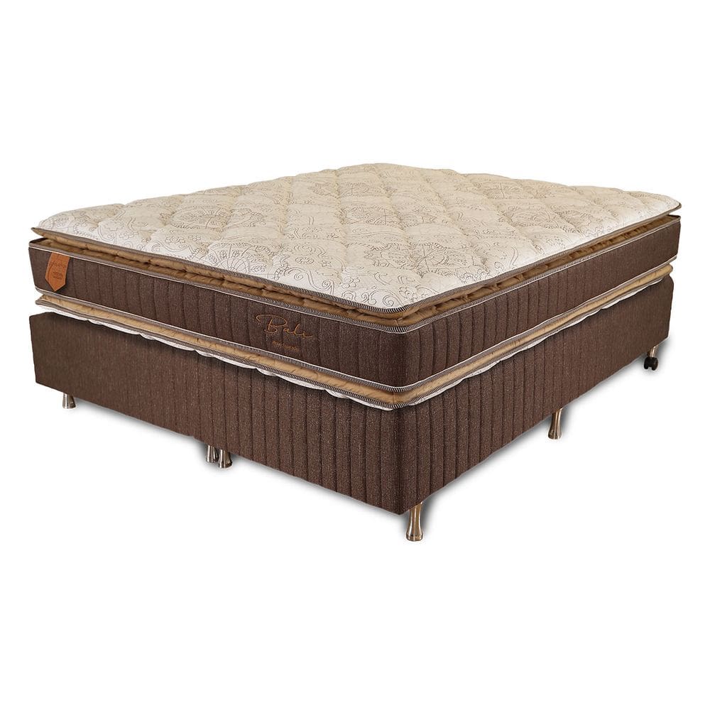 Cama Box Queen Size (Box + Colchão) 158X198X67 Bali Prorelax Molas Ensacadas Pillow Top Duplo - Marrom