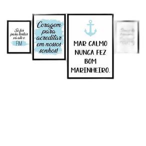 Kit 4 Quadros Decorativos Mar Calmo Azul 34x23Cm