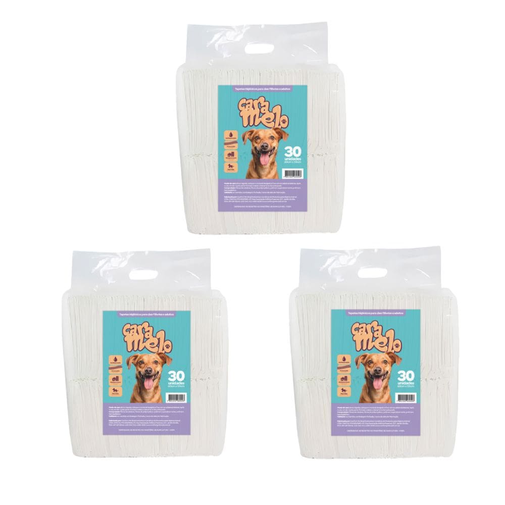 Kit 3 Tapete Higiênico Caramelo 60x55cm para Cães 90 Unidades