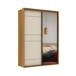 Guarda-Roupa Solteiro com Espelho Qualitá 100% MDF 2 PT 3 GV Freijó e Off White