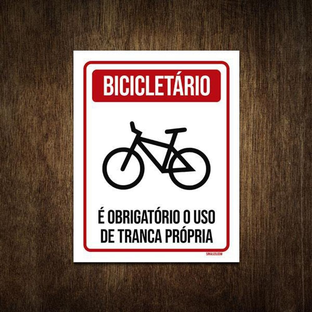 Placa De Sinalização - Bicicletário Obrigatório Tranca 27X35