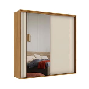 Guarda-Roupa Casal com Espelho Imperium 100% MDF 2 PT 6 GV Freijó e Off White