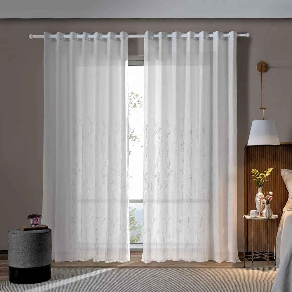 Cortina Blackout Quarto Pratika Bordada 4,20 x 2,80 Natural Corta Luz PVC Bella Janela
