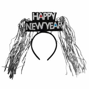 Tiara de Reveillon Happy New Year Feliz Ano Novo com Franjinha Metalizada Acessório Comemoração Festa Fim de Ano