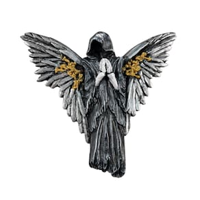 Escultura Anjo Negro de Parede 17 cm em resina
