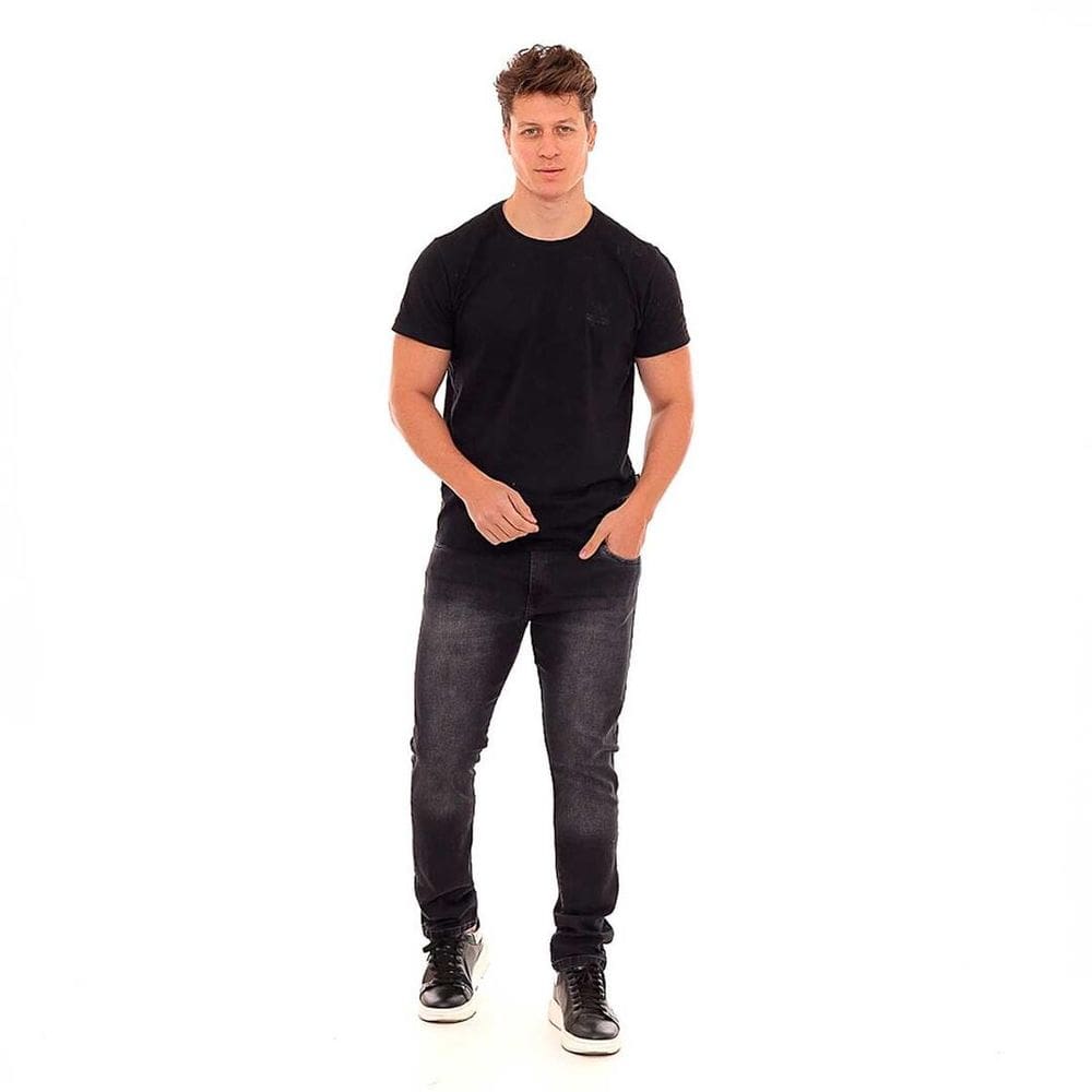 Calça Masculina Jeans Skinny Manchada Preta