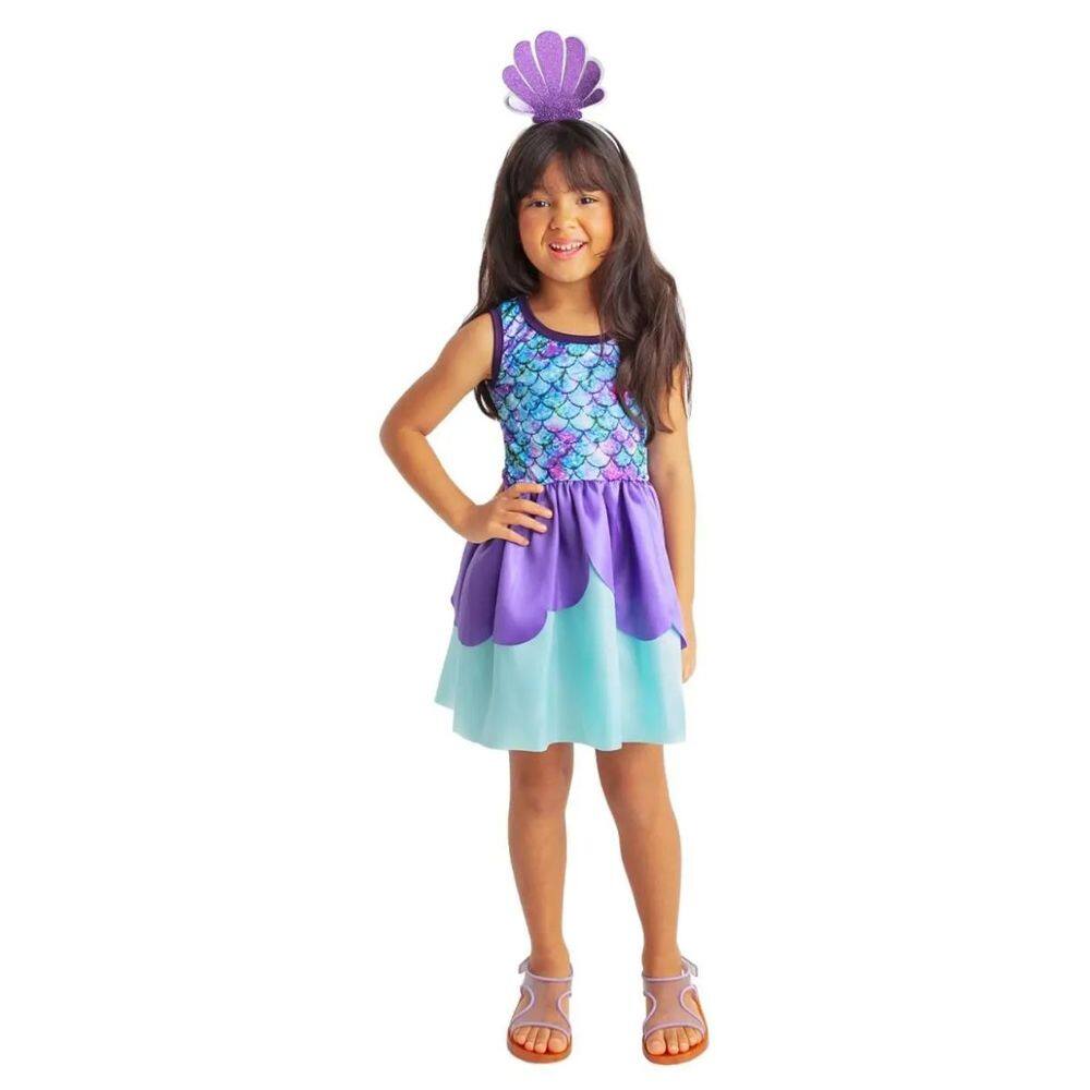 Fantasia Infantil Sereia Colorida Vestido
