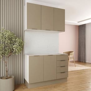 Cozinha Modulada 2 Peças sem Tampo com Rodapé 1 Aéreo e 1 Balcão Ipanema Cabecasa Madeiramadeira Cinza Trama