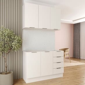Cozinha Modulada 2 Peças sem Tampo com Rodapé 1 Aéreo e 1 Balcão Ipanema Cabecasa Madeiramadeira Branco