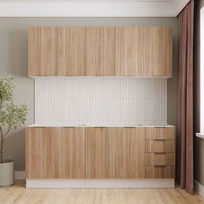Cozinha Modulada 4 Peças sem Tampo com Rodapé 2 Aéreos e 2 Balcões Ipanema Cabecasa Madeiramadeira Acácia