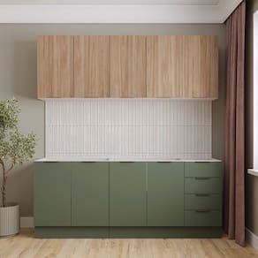 Cozinha Modulada 4 Peças sem Tampo com Rodapé 2 Aéreos e 2 Balcões Ipanema Cabecasa Madeiramadeira Verde Folha/Acácia