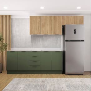Cozinha Modulada 4 Peças sem Tampo com Rodapé 2 Aéreos e 2 Balcões Ipanema Cabecasa Madeiramadeira Verde Folha/Acácia