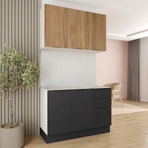 Cozinha Modulada 2 Peças sem Tampo com Rodapé 1 Aéreo e 1 Balcão Ipanema Cabecasa Madeiramadeira Grafite Trama/Acácia