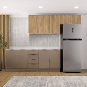 Cozinha Modulada 4 Peças sem Tampo com Rodapé 2 Aéreos e 2 Balcões Ipanema Cabecasa Madeiramadeira Cinza Trama/Acácia