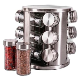 Porta Temperos Giratório Em Vidro Tampa Inox Organizador