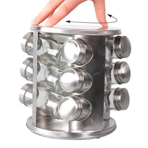 Conjunto Porta Temperos Vidro Giratório Tampa Inox