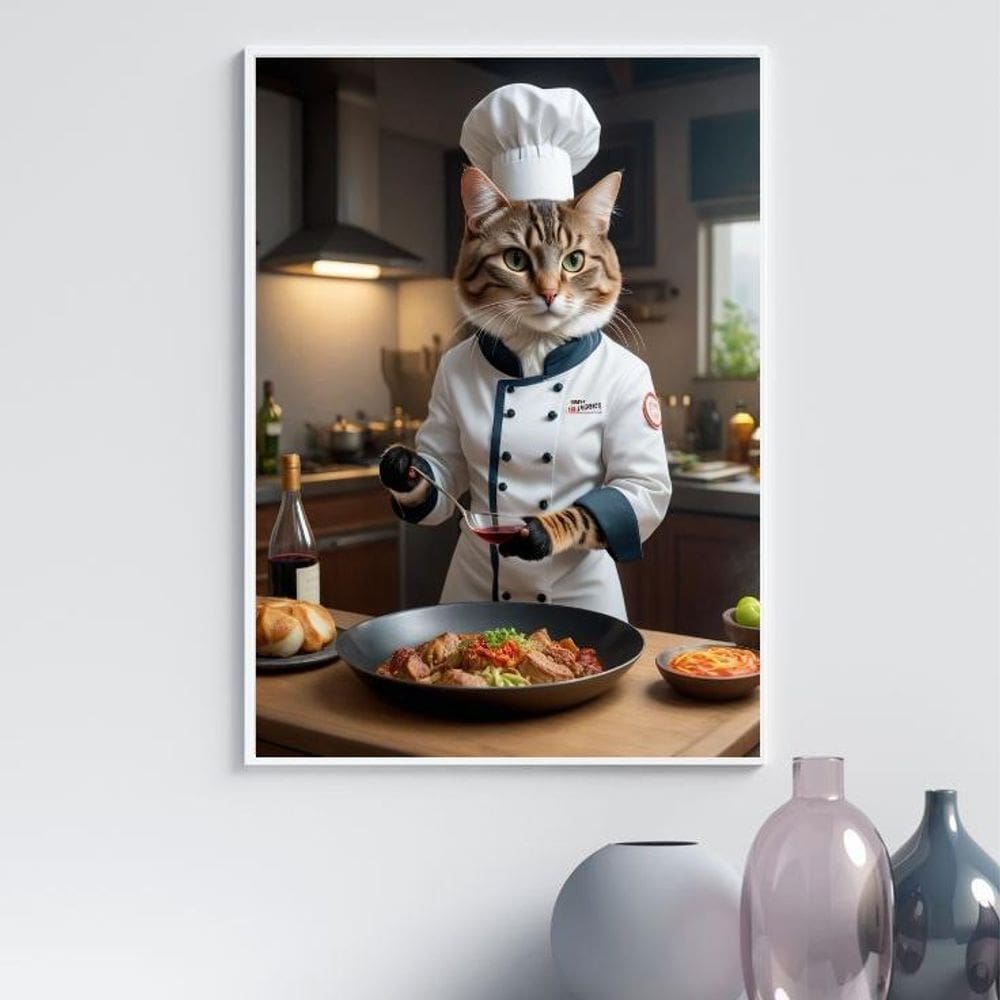 Quadro Para Cozinha Chef Gata 33X24Cm - Com Vidro