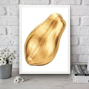 Quadro Para Cozinha Mamão Dourado 33X24Cm - Com Vidro