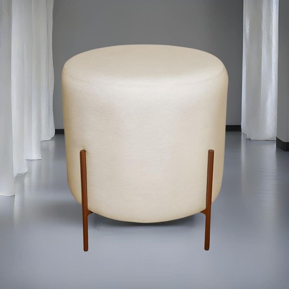 Puff Redondo Decorativo Base Pés De Ferro Milão Bege