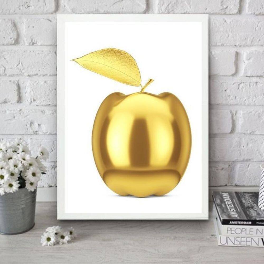 Quadro Para Cozinha Maçã Dourada 33X24Cm - Com Vidro