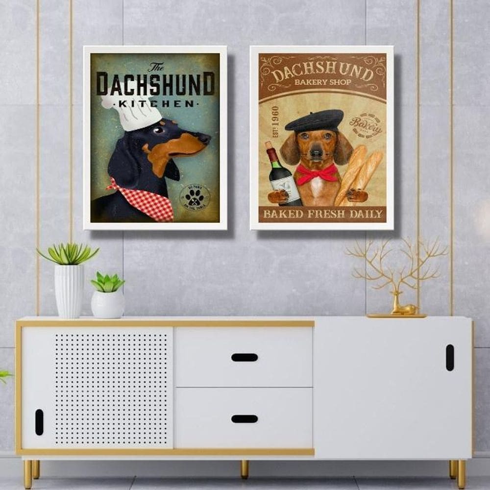 Kit 2 Quadros Para Cozinha Dachshund 24X18Cm