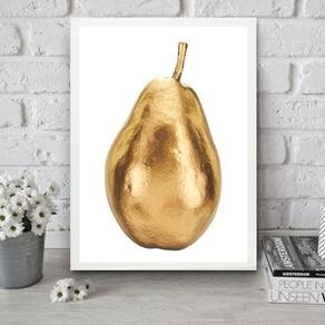 Quadro Para Cozinha Pera Dourada 45X34Cm - Com Vidro