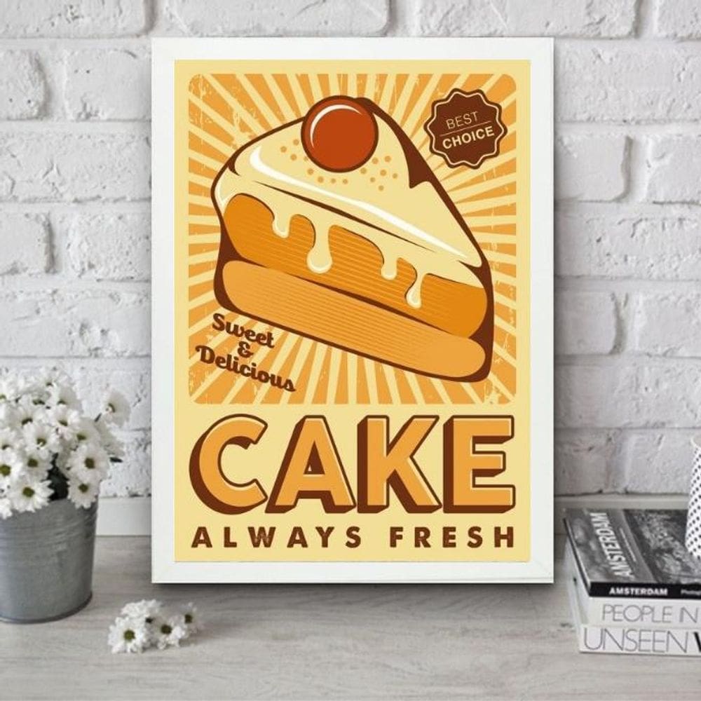 Quadro Amarelo Para Cozinha - Bolo 33X24Cm