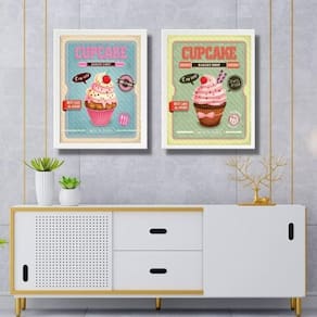Kit 2 Quadros Para Cozinha - Cupcakes 33X24Cm - Com Vidro