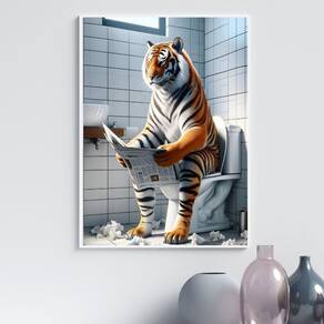 Quadro Divertido Banheiro - Tigre 45X34Cm - Com Vidro