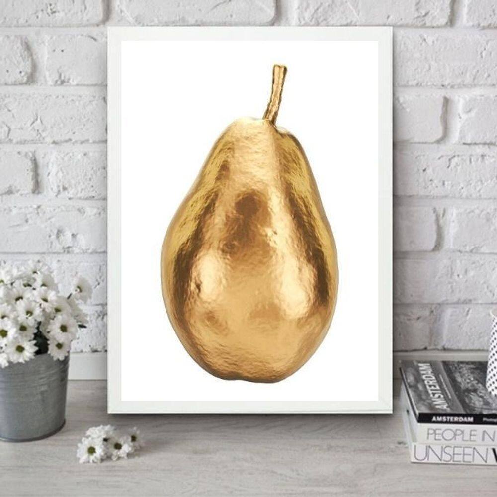 Quadro Para Cozinha Pera Dourada 33X24Cm