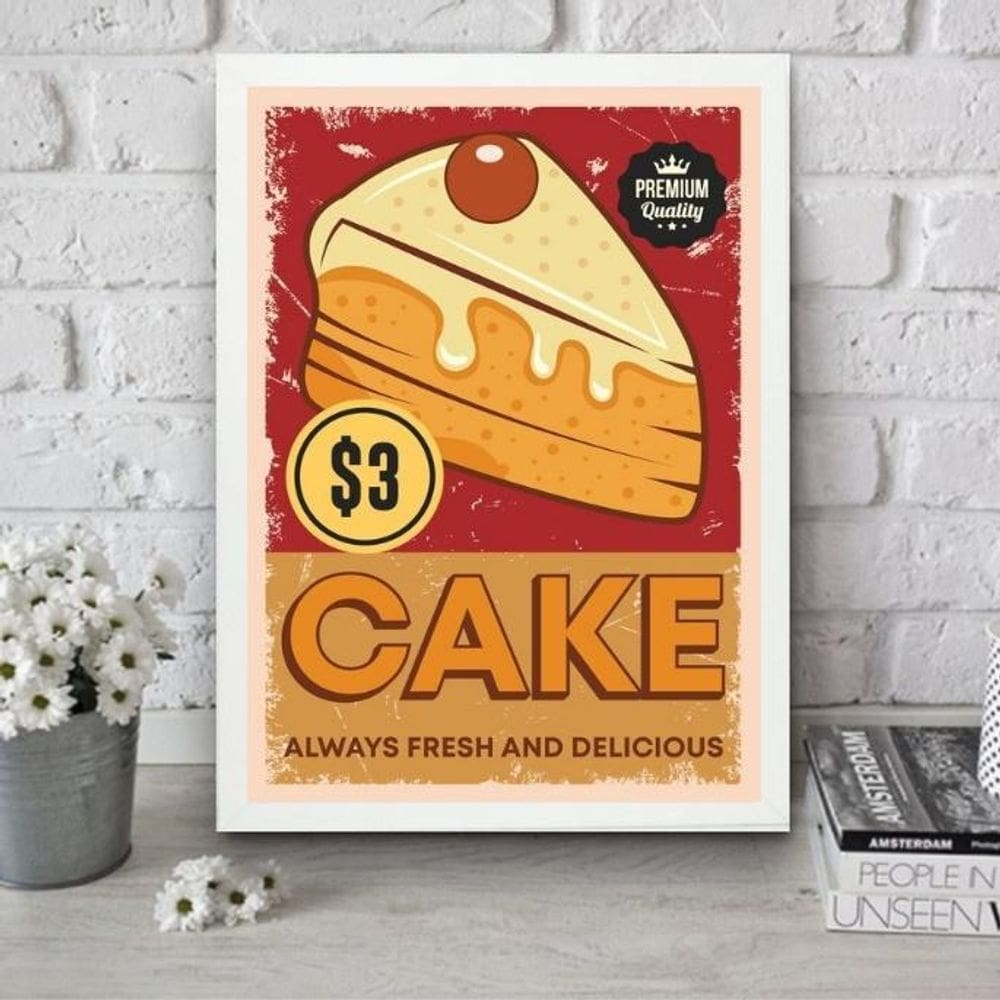 Quadro Para Cozinha Vintage - Bolo 45X34Cm - Com Vidro