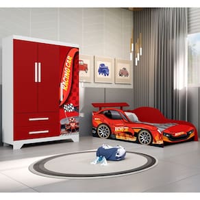 Jogo De Quarto Infantil - Cama E Guarda Roupa Carro - Vermelho