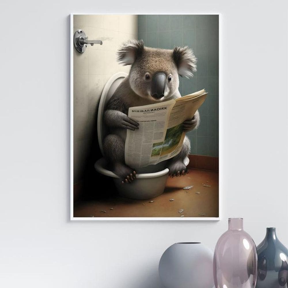 Quadro Divertido Banheiro - Coala 33X24Cm - Com Vidro