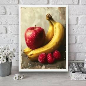 Quadro Para Cozinha Arte Maçã E Banana 45X34Cm - Com Vidro