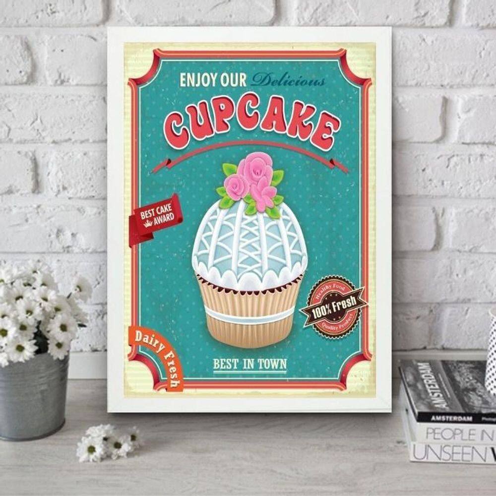 Quadro Para Cozinha Cupcake 33X24Cm - Com Vidro