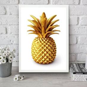 Quadro Para Cozinha Abacaxi Dourado 33X24Cm