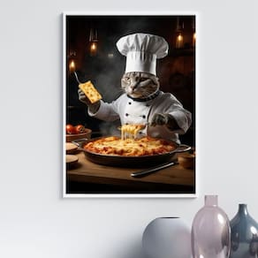 Quadro Para Cozinha Gato Chef 45X34Cm - Com Vidro